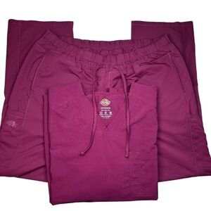 Dickies Advance Mens Burgundy Scrub Set Top Pants 2XL 4Way Stretch Cargo FLAW